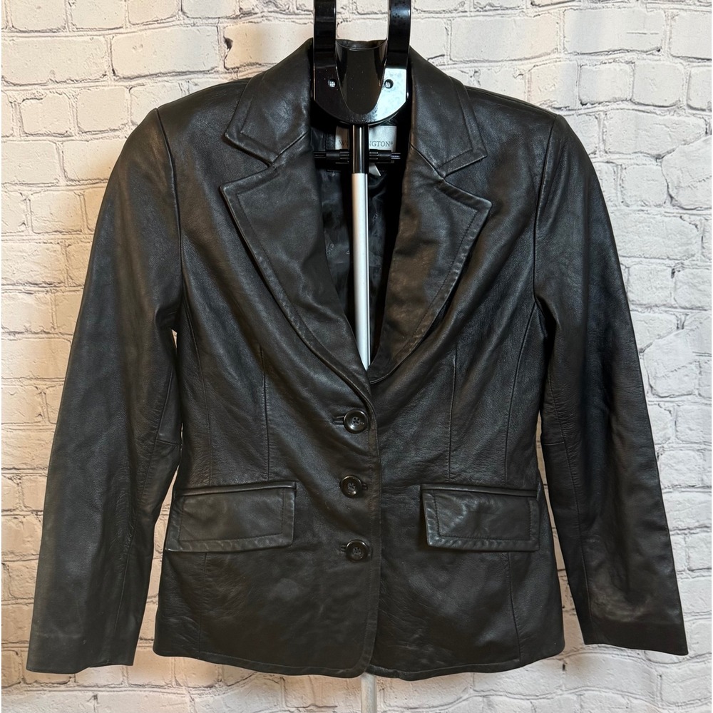 Worthington Black Genuine Lambskin Leather Blazer‎ Jacket Petite Small